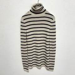 UNIQLO ボーダータートルネックニット ベージュ ブラック Mサイズ