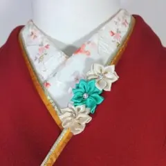 重ね襟　重ね衿　飾り　振袖　七五三　袴　着物　和装小物　グリーン　白　ストーン