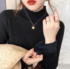 裏起毛 タートルネック ハイネック ニット セーター リブ 無地 厚手　送料無料