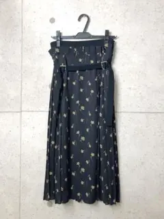 【CLANE】花柄プリーツロングスカート ブラック