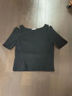 リブ編み ブラック 半袖Tシャツ S