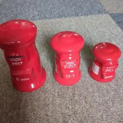 非売品】ゆうちょ銀行 レトロなミニ赤ポスト貯金箱 3個セット 陶器製