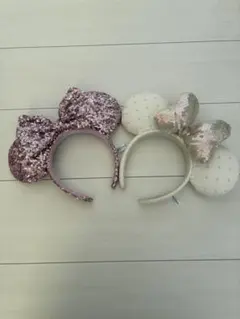 ディズニーランドカチューシャ　キルティング白　スパンコールピンク