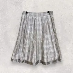 コムサデモード スカート L相当 グレー チェック プリーツ