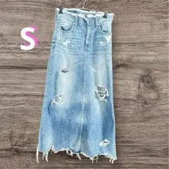 RODEO CROWNS クラッシュデニムロングスカート マキシダメージ S