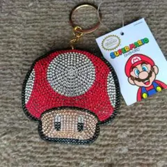 スーパーマリオ ラインストーン キーリング　スーパーキノコ