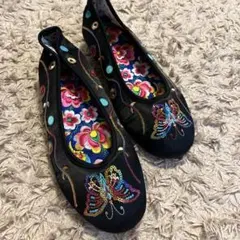 チャイナシューズ 刺繍花柄　25cm 手刺繍
