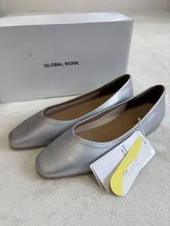 新品 グローバルワーク ラクッション フラットシューズ シルバー M パンプス