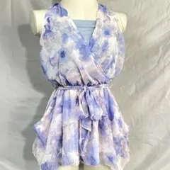 デイライルノアール水彩画タッチ花柄シフォンロンパース オールインワンS M相当のサムネイル