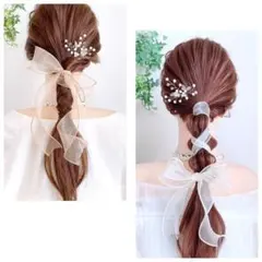 オーガンジーリボン ポニーフック ヘアリボン