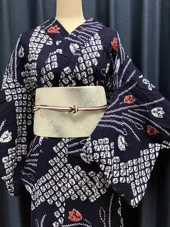 有松絞り浴衣☆大人の浴衣☆蝶☆未着用品☆H161 裄66☆有松鳴海絞り