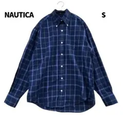 ノーティカ　メンズシャツ　紺 　S　コットン100％　チェック　長袖【2035】