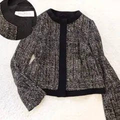 美品❀MaxMara ノーカラージャケット ツイード調　42 　コットン　シルクのサムネイル