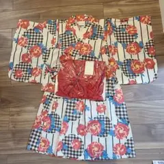 新品 リボン帯つき 着付け不要 セパレート浴衣 女の子 90