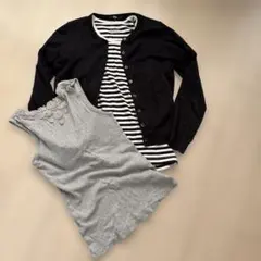 UNIQLO カーディガン SとタンクMと無印ストライプトップス三点お得！