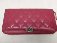 シャネル ボーイシャネル ラウンドファスナー長財布 ウォレット ピンク B2-A