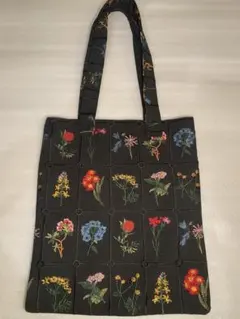 黒地 マルチカラー 花柄刺繍 トートバッグ
