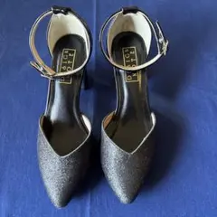 DESIGN NOTE ブラック・グリッター ハイヒール　アンクルストラップ