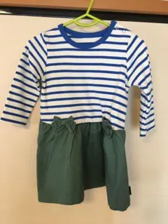 ベルメゾン　ワンピース　カーキ　ボーダー　長袖　秋服　80