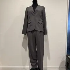 【LEPSIM】杢ブラウングレー ノーカラーパンツスーツ