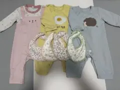 西松屋 ベビー服 長袖ロンパース 80サイズ3点セット ➕ スタイ4点セット
