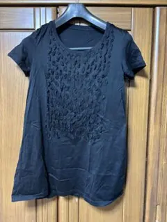ルグランブルー LGB バッククロス 半袖 ブラックフリンジ装飾付き黒T