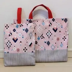 北欧風 ピンク ツリー てさげバッグ レッスンバッグ 上履き入れ 女の子