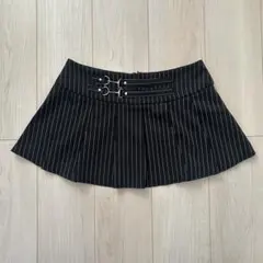 ブラック ストライプ プリーツスカート ベルト付き