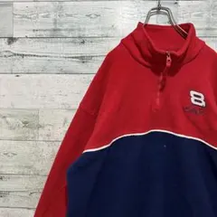 【最高デザイン】刺繍ワンポイントロゴ ゆるだぼ レトロ フリース ハーフジップ