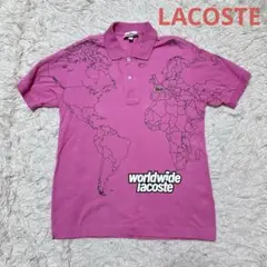 LACOSTE 世界地図柄 ポロシャツ Sサイズ ピンク ピケロゴ　ワッペン