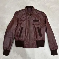 本革　シングルライダースジャケット　ワインレッド