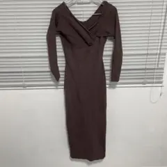 GRL ブラウン ニットワンピース 長袖 タイトフィット