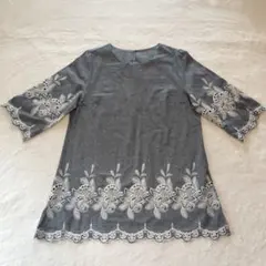 ★noa-ge ブラウス チュニック カートワーク レース 花柄 綿 M グレー