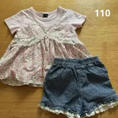 子供服まとめ売り　花柄レイヤード風トップス ショートパンツ110のサムネイル
