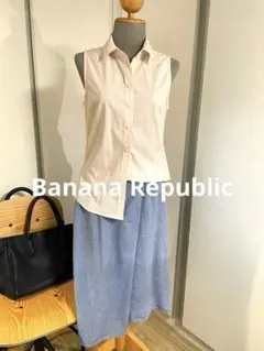 【美品】バナナリパブリック　シャツ　ノースリーブ　ストライプ　ピンク　Sサイズ