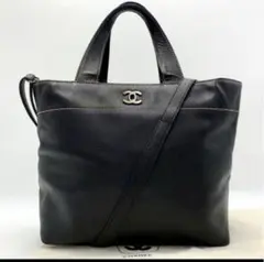 CHANEL ブラック レザーハンドバッグ2way