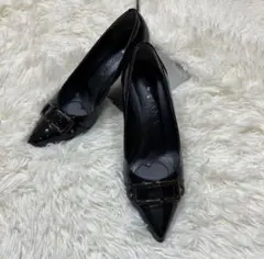 未使用級 ダイアナ エナメルパンプス バックル 黒5cm ヒール サイズ22.0