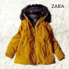 ザラ 中綿 ブルゾン コート アウター M マスタード フード ファー 2way