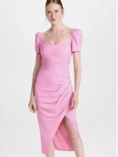 Self portrait ピンク パフスリーブ ミディドレス