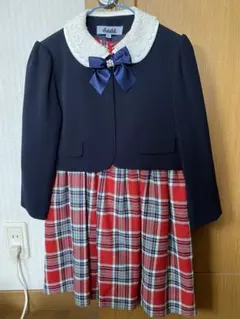 【美品 】卒園入学式 フォーマルワンピース ネイビー/レッド
