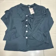 急な削除あり最終 お値下げ❗️ブルーグリーン☆新品未使用フリル付きシャツ Mサイズ