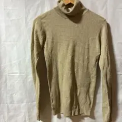 美品★タートルネック【F】ベージュ リブ編み セーター 長袖 シンプル