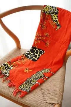 アフリカンプリント フリンジ付きクロス (キリン柄) [並行輸入品]