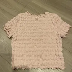 GU ピンク フリル付き テクスチャーTシャツ Lサイズ