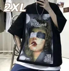 ※訳あり【プリントTシャツ】韓国 ストリート ビックシルエット ブラック 2XL