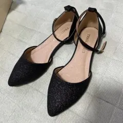ブラック グリッター アンクルストラップパンプス L