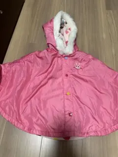 美品 ミキハウス ホットビスゲッツ ピンクフリース付きポンチョ サイズ70-90