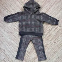 SUNDEWDROP＊フード付きセットアップ＊グレー系チェック＊裏起毛＊80