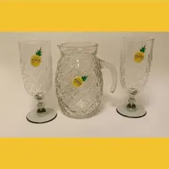 最終お値下げ【未使用】アデリア　ポルポラ石塚硝子パイナップル水差し&グラスセット