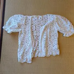 ホワイト レース編み 半袖カーディガン